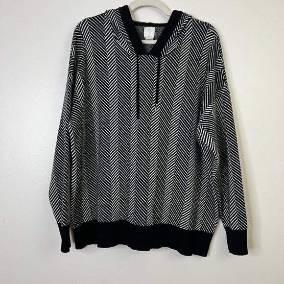 Joie Chevron Striped Hooded Hoodie Sweater Sweatshirt Plus Size Comfy Loungewear - Picture 2 of 10